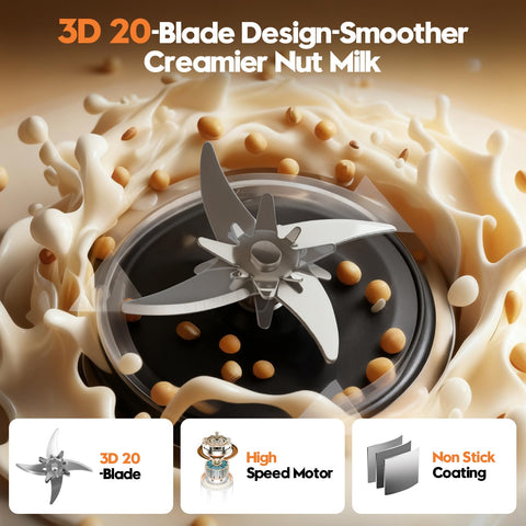 NestEase detachable stainless steel blades ensure thorough grinding of almonds and soy.
