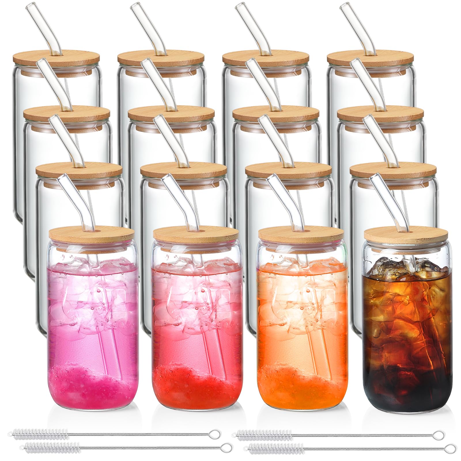 NETANY 16-pack glass cups with lids and straws are perfect for iced coffee and tea at home.