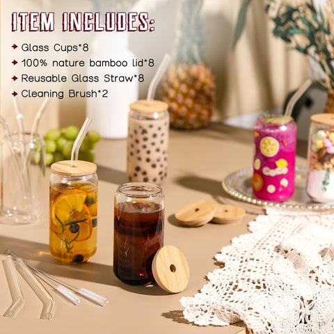 NETANY 16oz durable glass for tea and iced beverages.