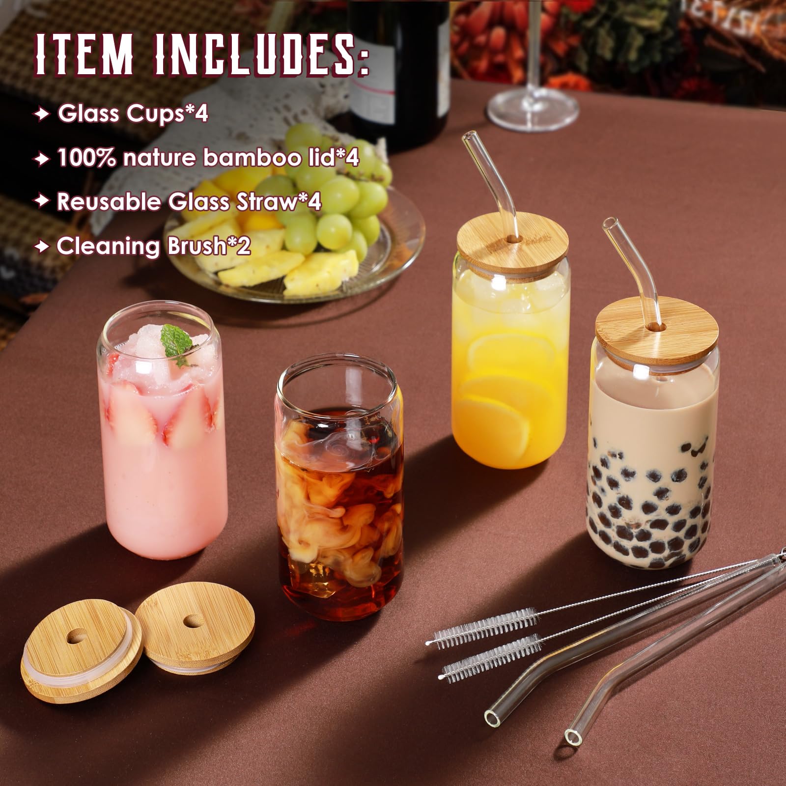 NETANY 16oz glass cups ideal for iced coffee and refreshing beverages