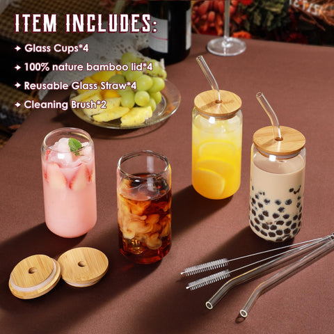 NETANY 16oz glass cups ideal for iced coffee and refreshing beverages