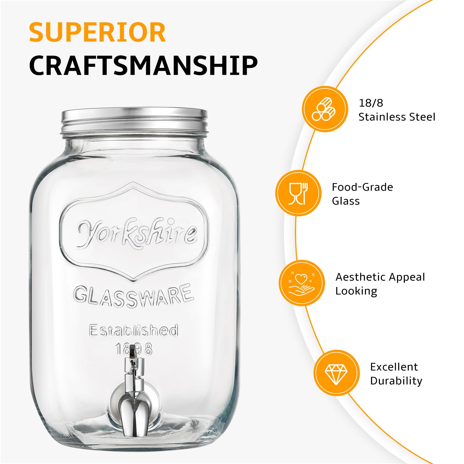 NETANY 18/8 stainless steel spigot provides rust-free dispensing.