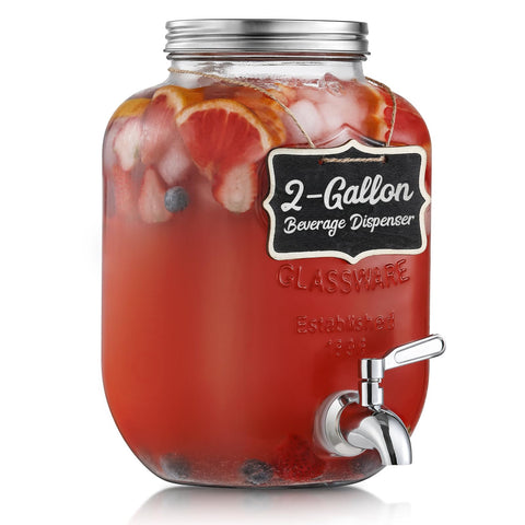 NETANY 2-gallon glass dispenser front view for clear iced drinks centerpiece