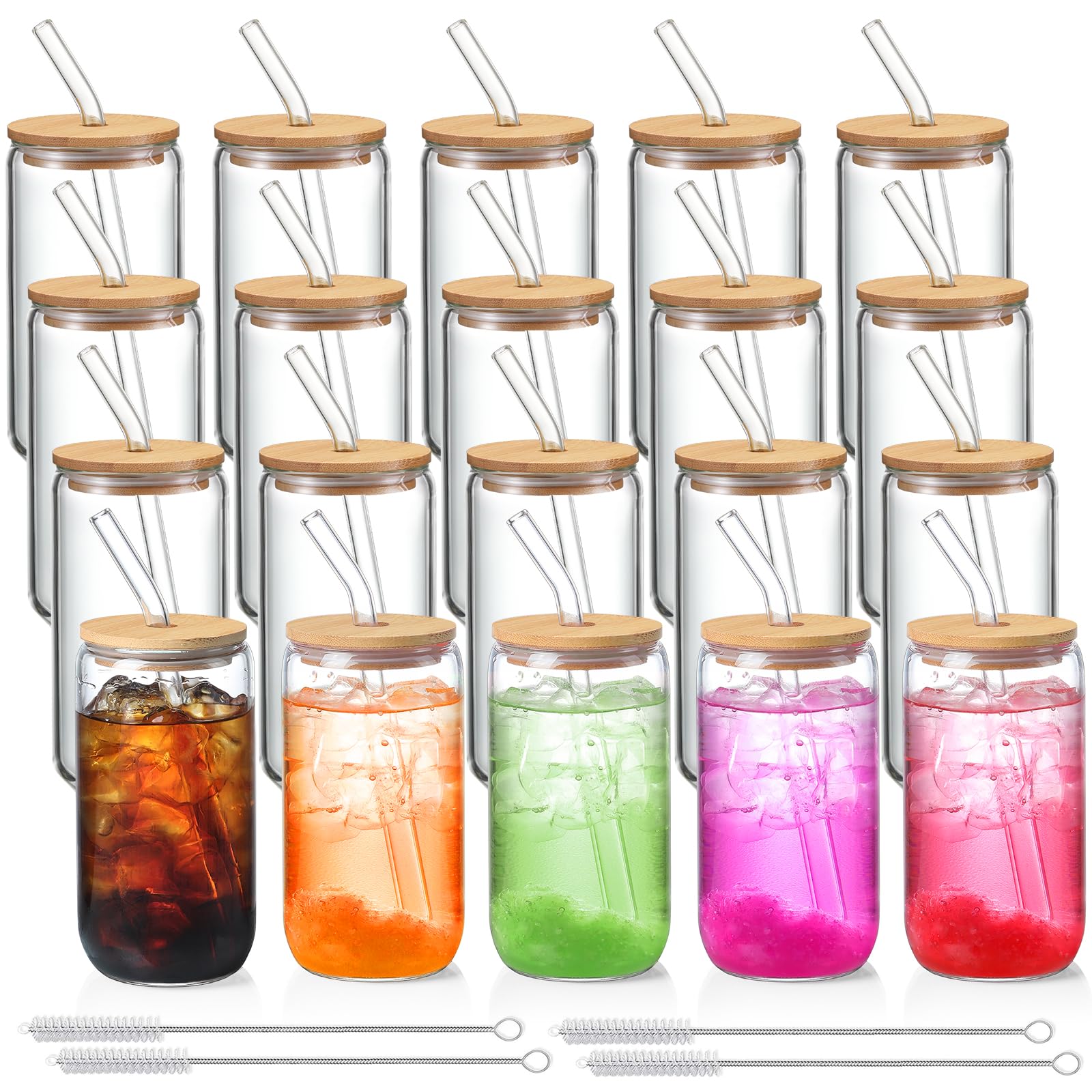 NETANY 20-pack glass cups with lids and straws for versatile entertaining.