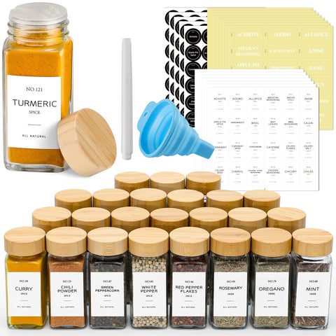 NETANY 24-pcs glass spice jars for organized pantry storage.