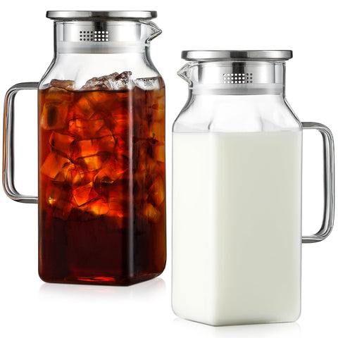 NETANY 2-pack glass pitcher with lid for fridge storage and freshness