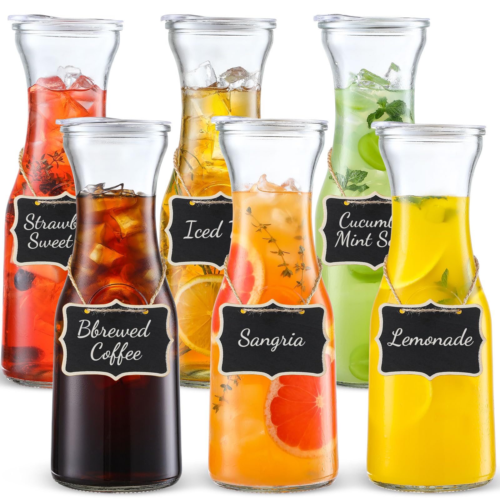 NETANY 6-pack glass carafes with lids for durable daily use.