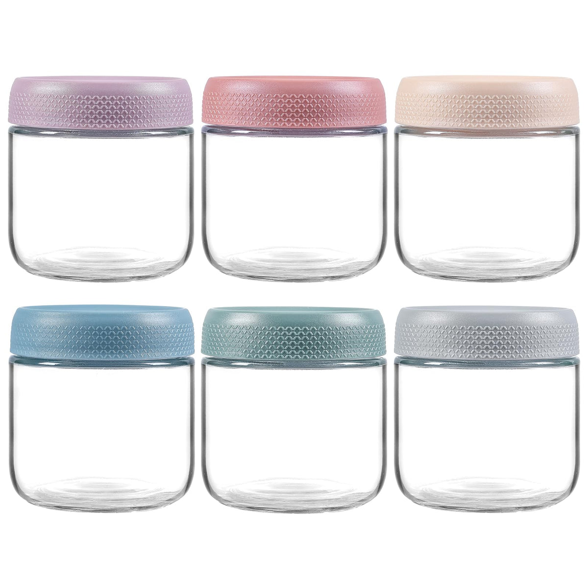 NETANY 6-pack 10oz glass jars with lids for grab-and-go snacks and yogurt.