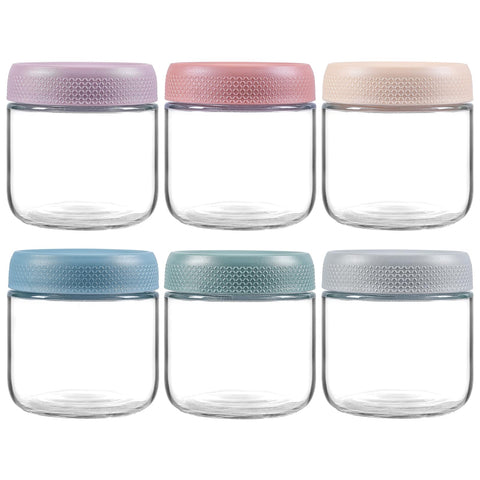 NETANY 6-pack 10oz glass jars with lids for grab-and-go snacks and yogurt.