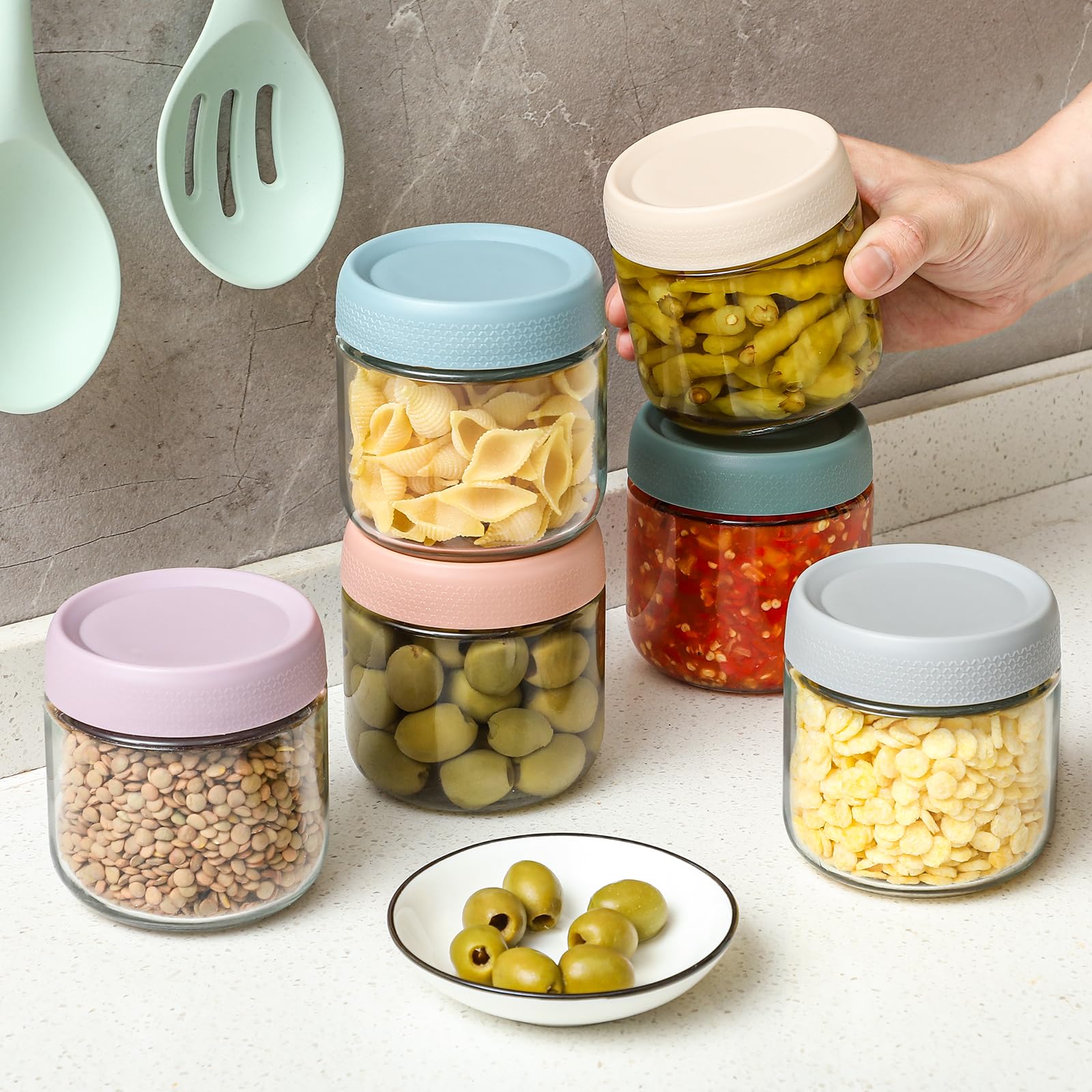 NETANY clear glass jar suitable for snacks, yogurt, or toppings with visibility.