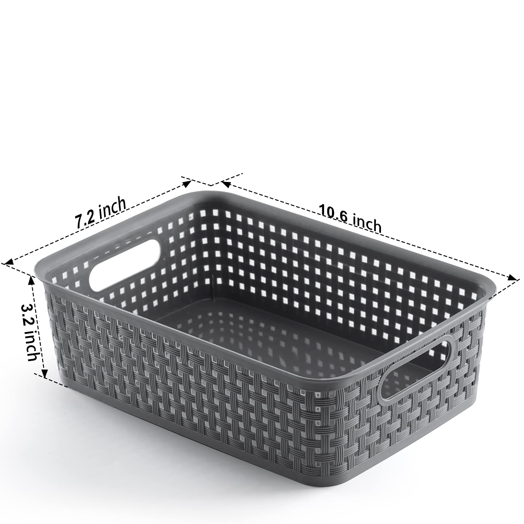NETANY grey baskets stacked on a shelf saving space