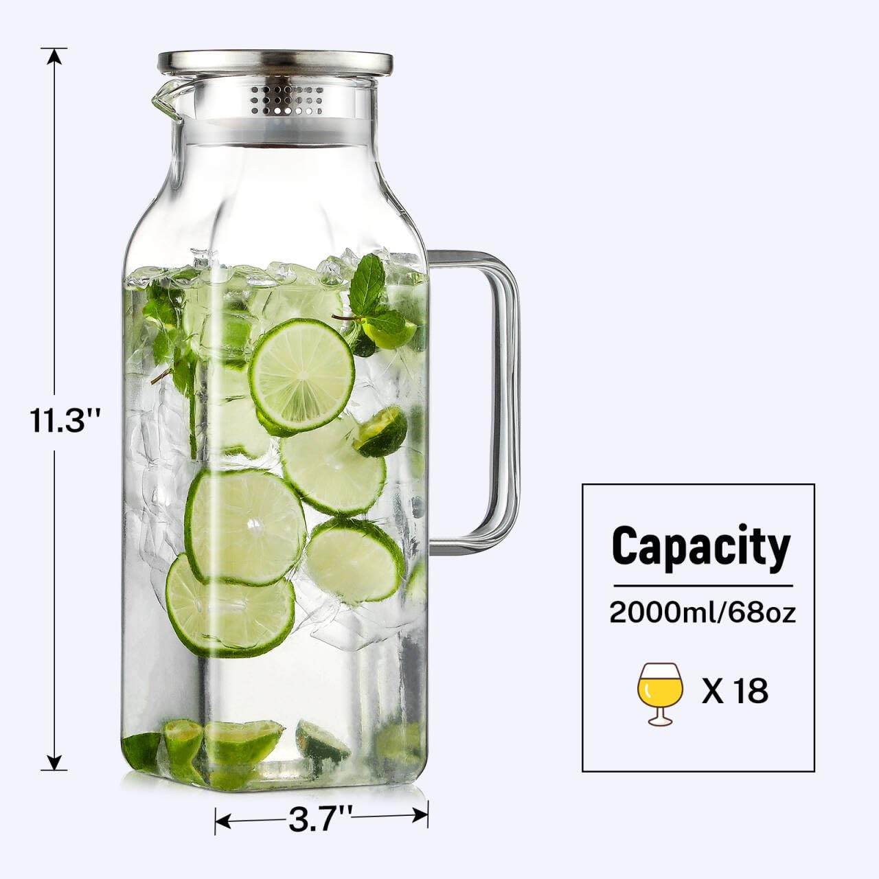 NETANY pitcher lid showing strainer and wide pour options