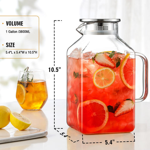 NETANY square borosilicate glass pitcher with handle for hot and cold drinks