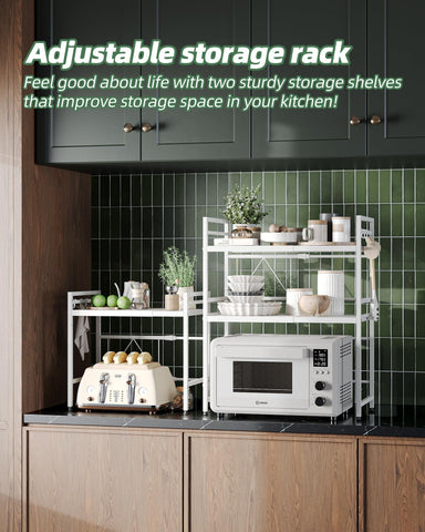 NETEL two-tier rack keeps counters tidy and appliances within reach.