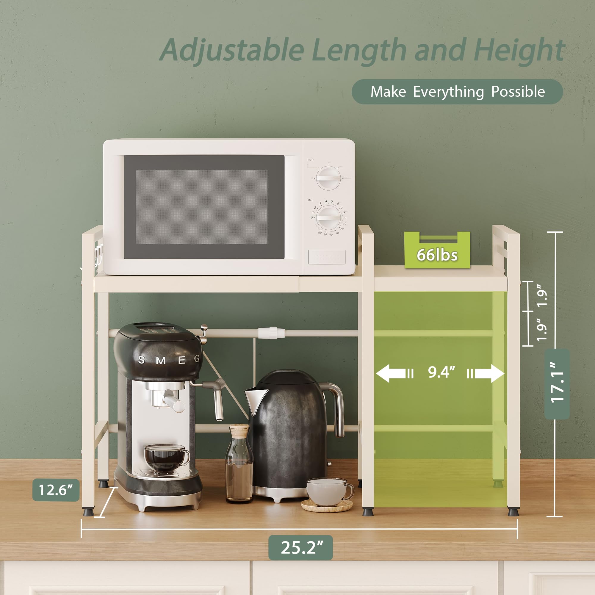 NETEL metal microwave shelf with eight hooks for utensils and mugs.
