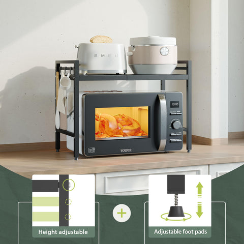 Expandable rack includes eight hooks for utensils and towels.