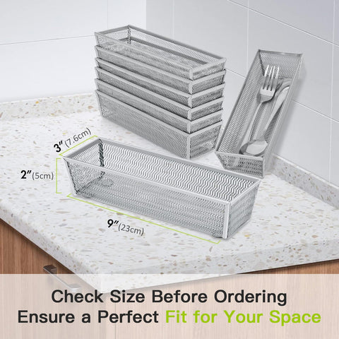 Neudeco 6-section drawer tray keeps flatware, knives, and spoons neatly separated.
