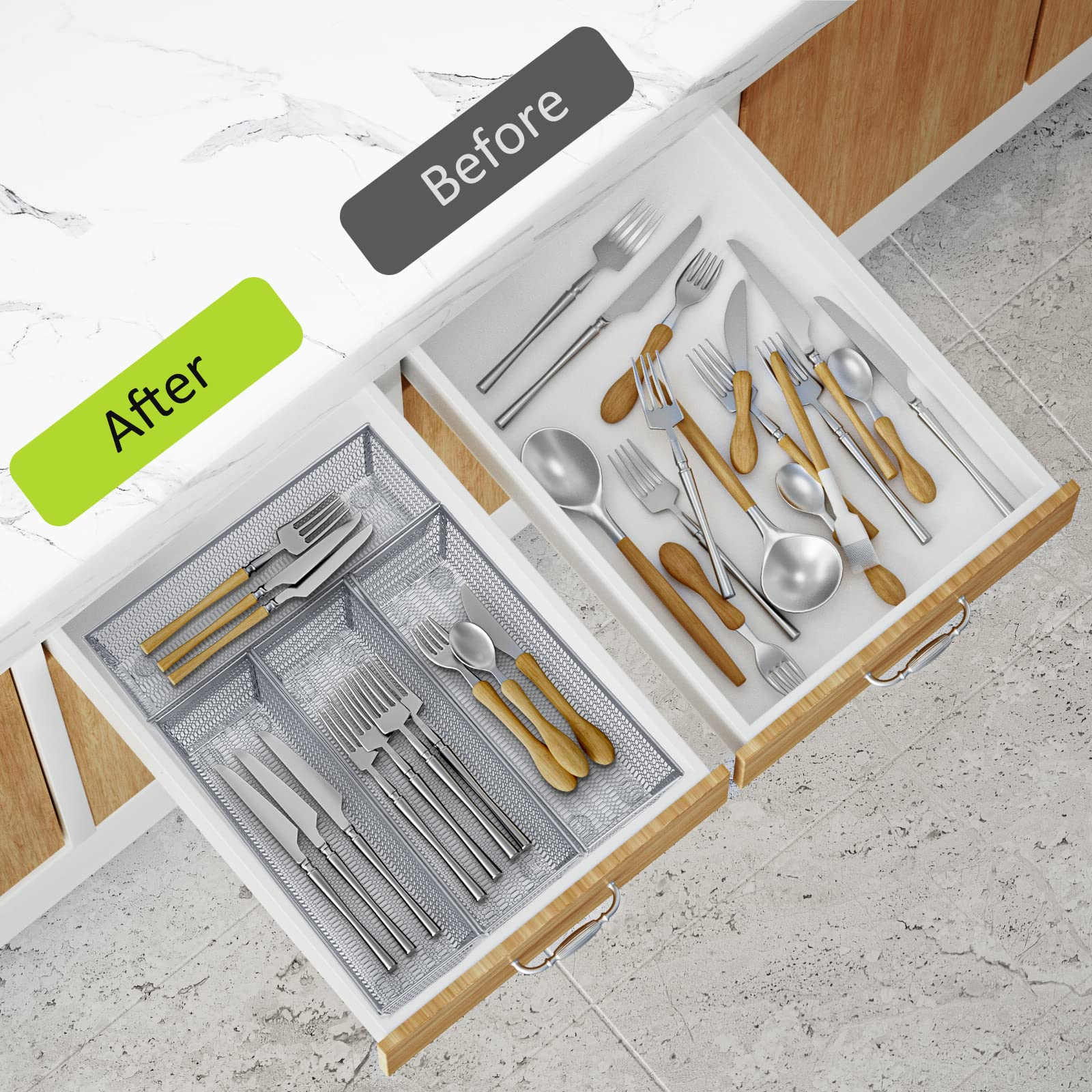 Neudeco rust-proof steel construction ensures long-lasting drawer organization.