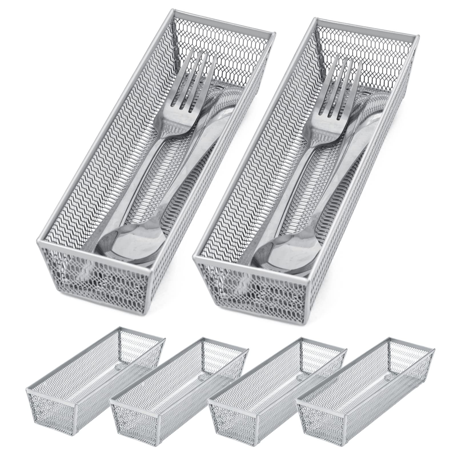 Neudeco silverware organizer with mesh drawer design for tidy kitchen storage.