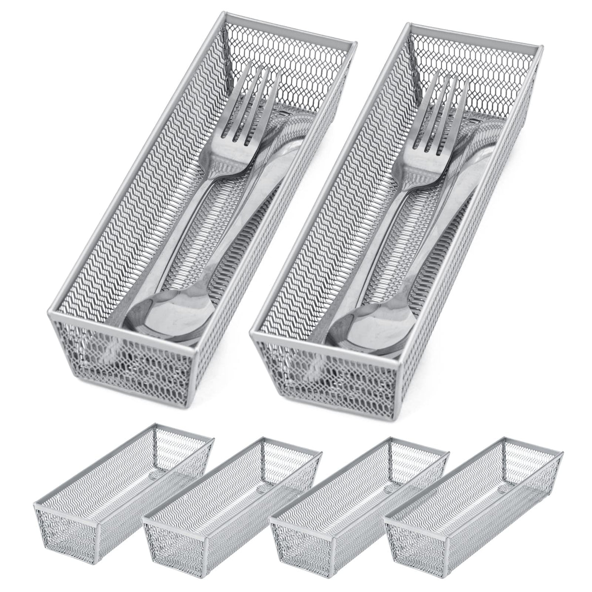 Neudeco silverware organizer with mesh drawer design for tidy kitchen storage.