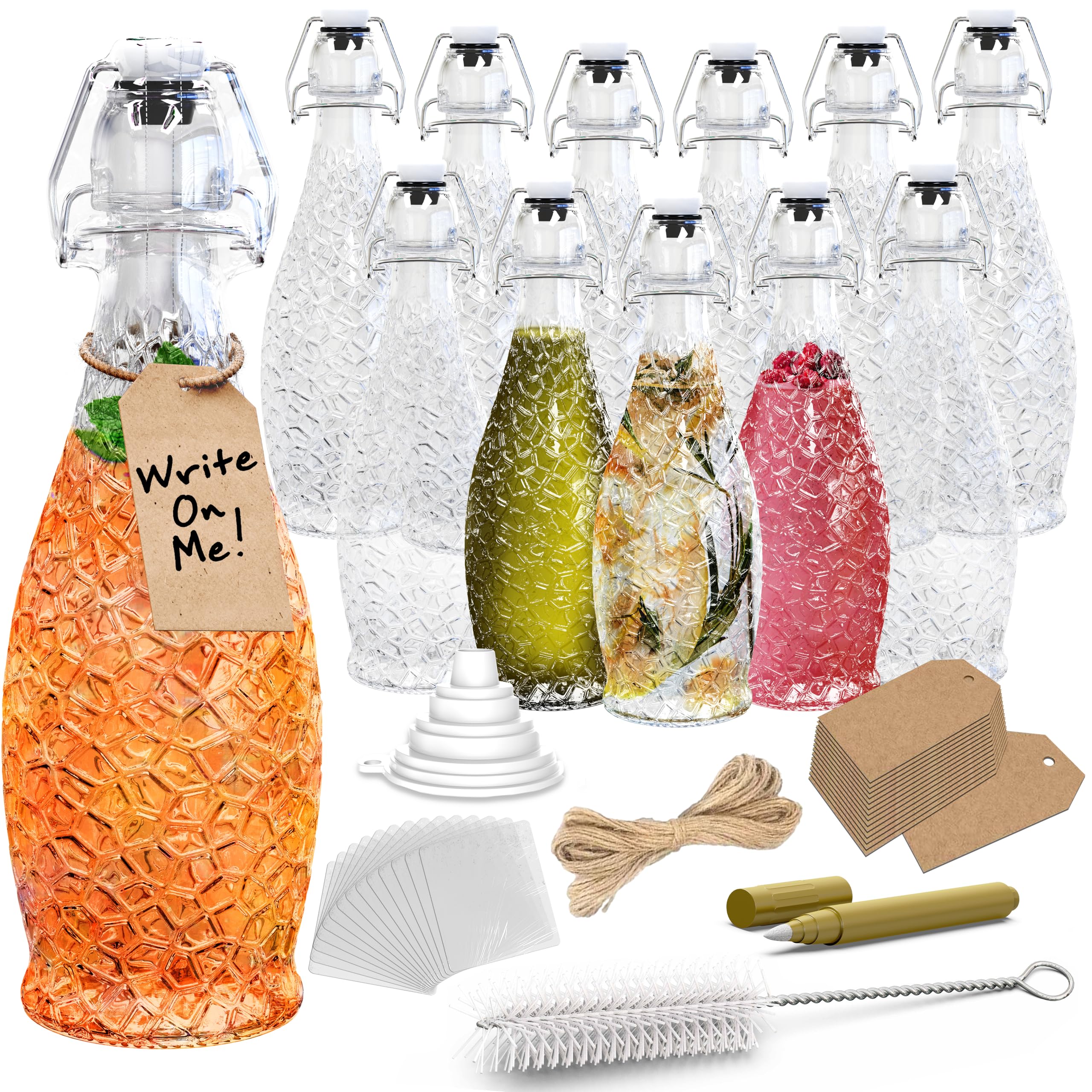 Nevlers 17oz textured glass bottle with flip-top lid for secure, flavor-preserving pours.