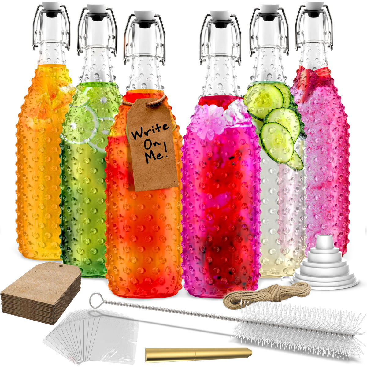 Nevlers 33 oz dotted glass bottle with swing top for durable bottling