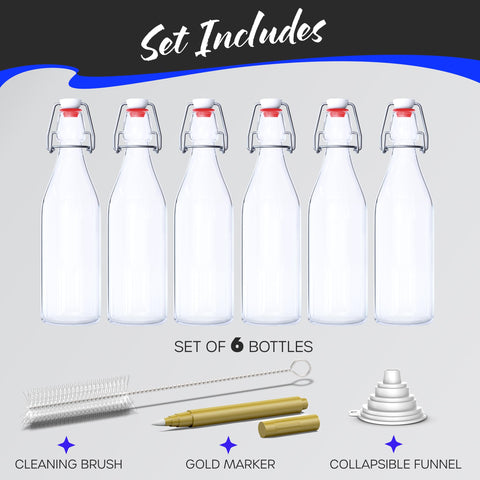 Nevlers 6-pack glass bottles for durable reusable storage.