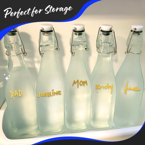 Nevlers gold marker labeling tool for clear beverage labeling.