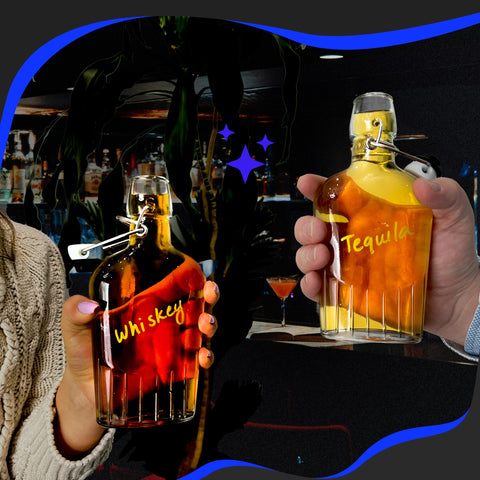 Nevlers swing-top bottles used for syrups and sauces.