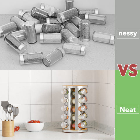 New England Stories 360° rotating base for easy spice access.