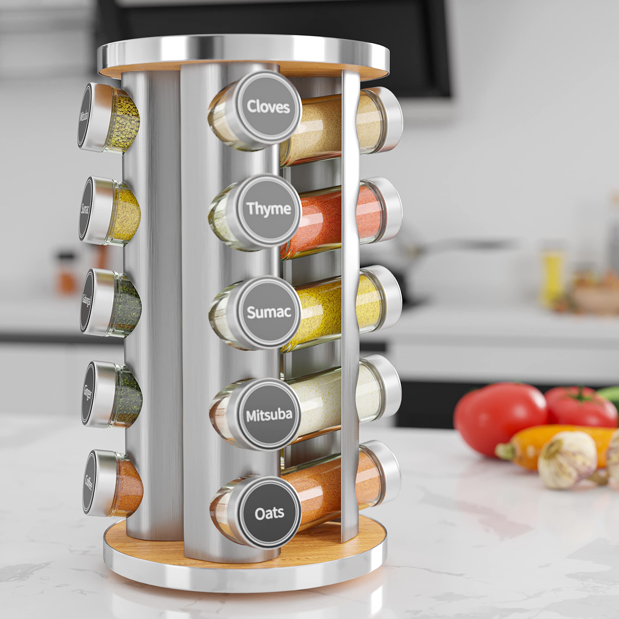 New England Stories spice rack suitable for countertop or cabinet storage.