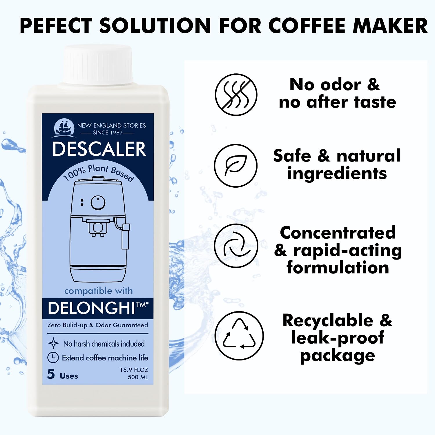 New England Stories DeLonghi limescale before and after cleanup visualization