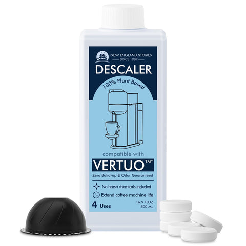 New England Stories descaling kit for Vertuo liquid solution removes mineral buildup for cleaner brewing