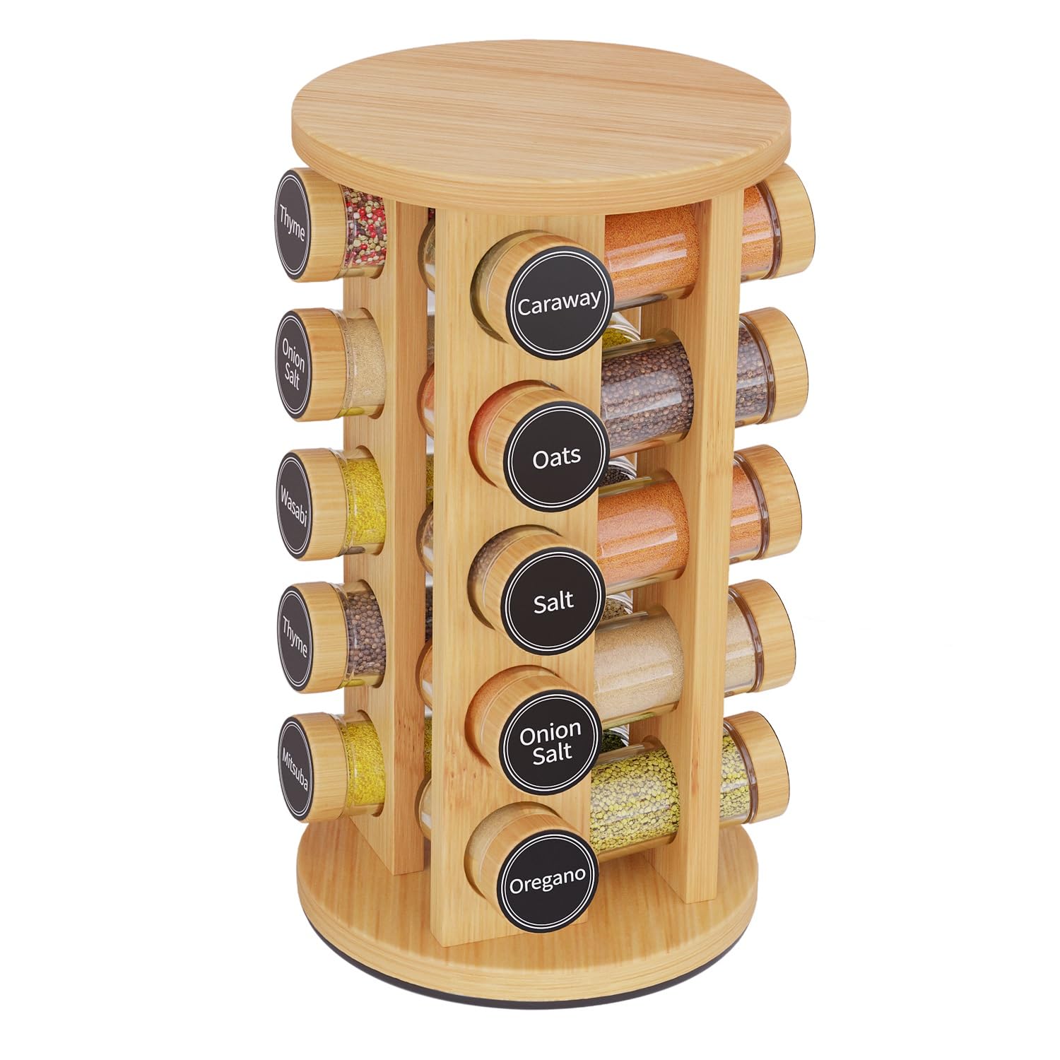 New England Stories revolving spice rack with 360° rotation for easy access to spices.