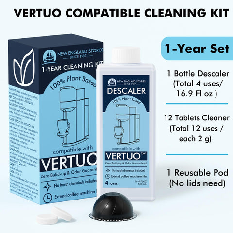 New England Stories Vertuo cleaning tablets remove coffee residue and oils for fresher taste