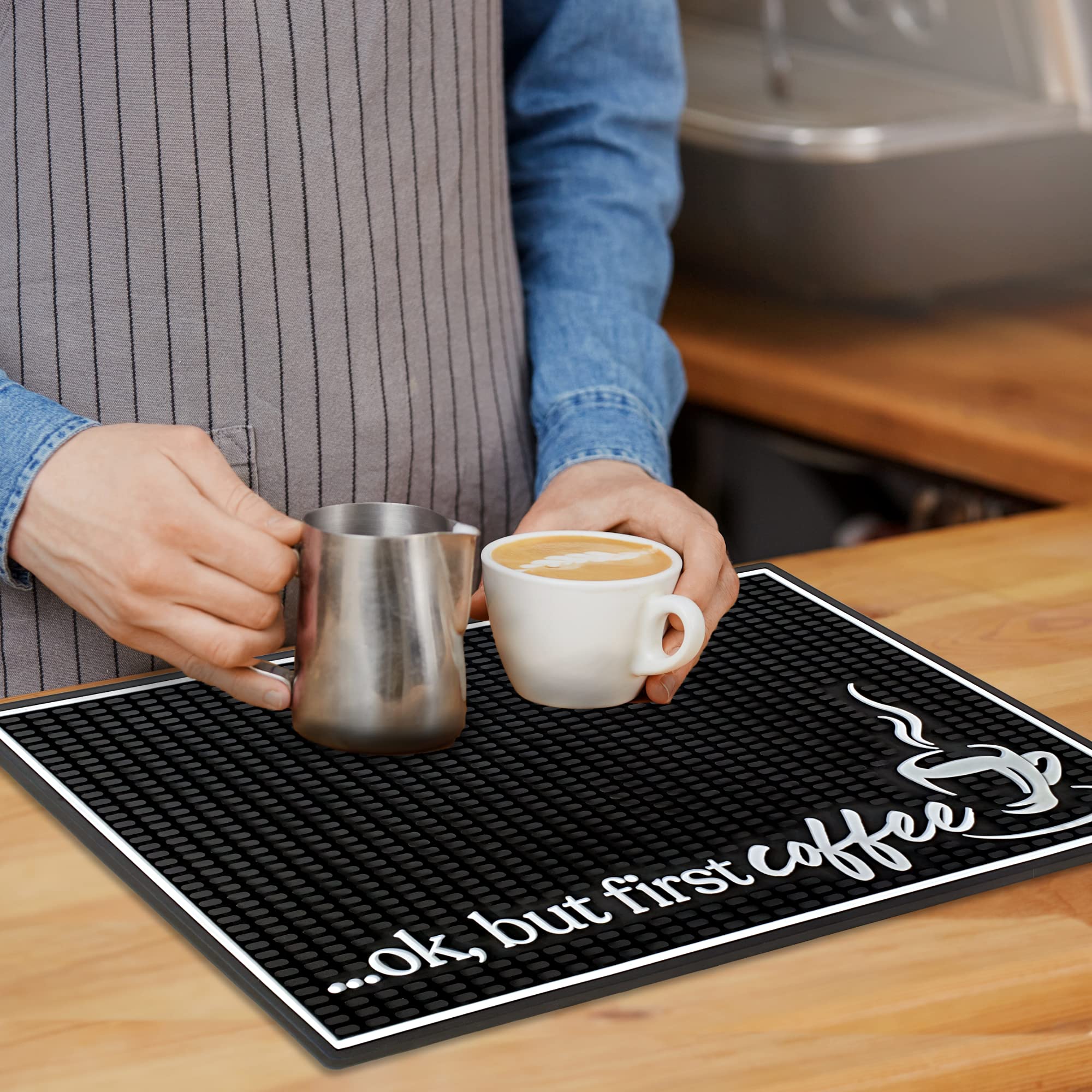 New Mungo Coffee Bar Mat kitchen-decor adds charm to your coffee corner while catching drips.