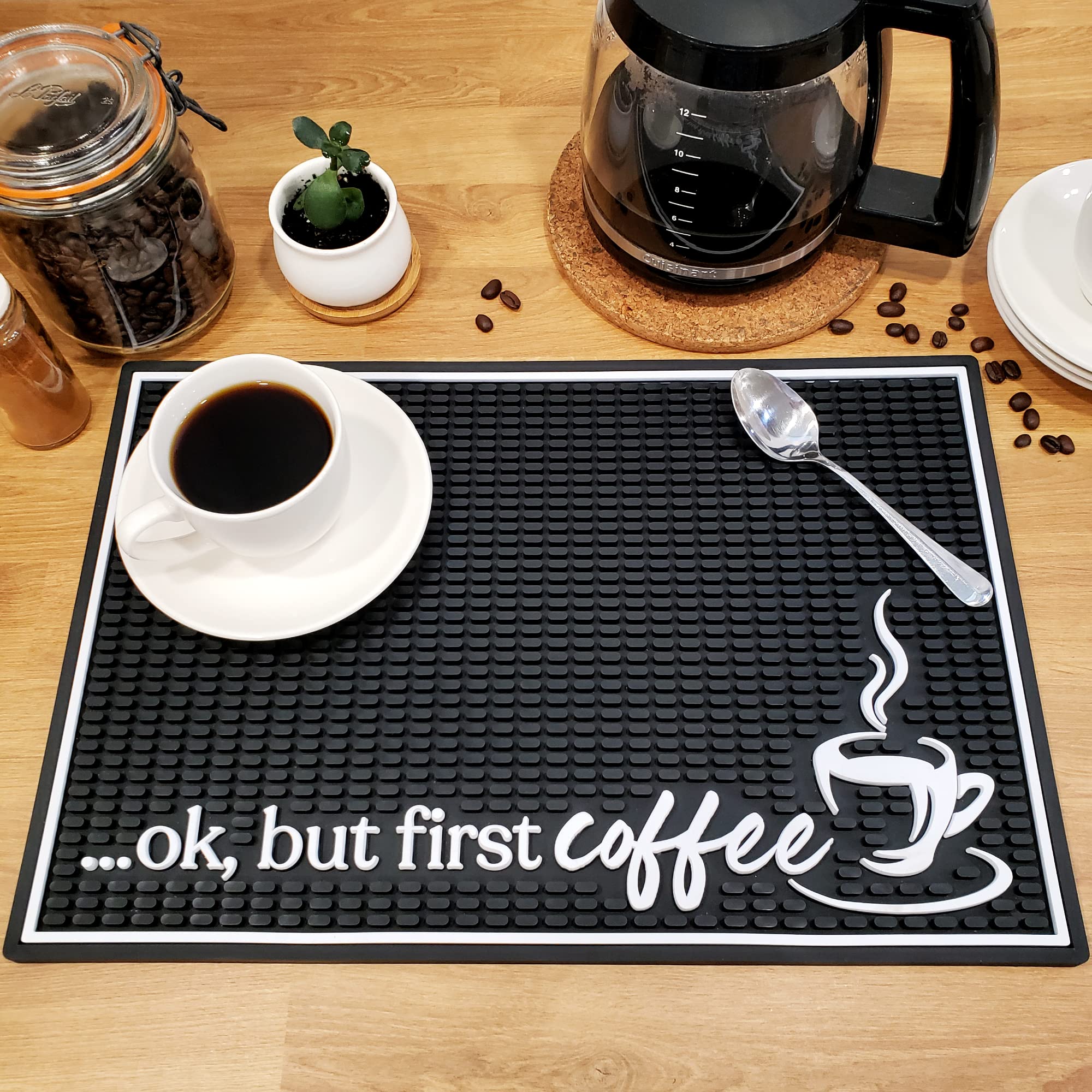 New Mungo Coffee Bar Mat non-slip surface steadies cups for a tidy coffee station.