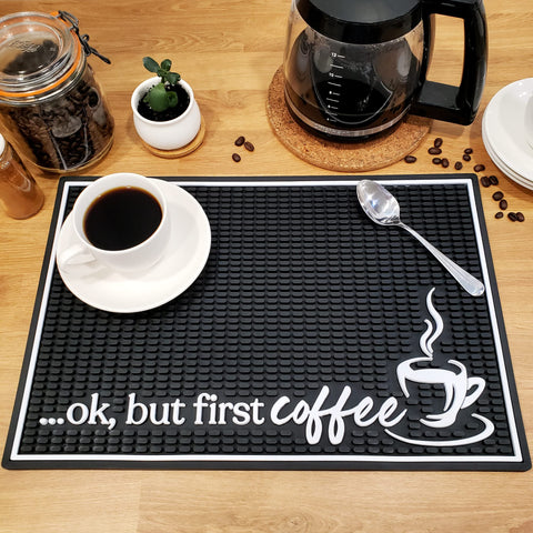 New Mungo Coffee Bar Mat non-slip surface steadies cups for a tidy coffee station.