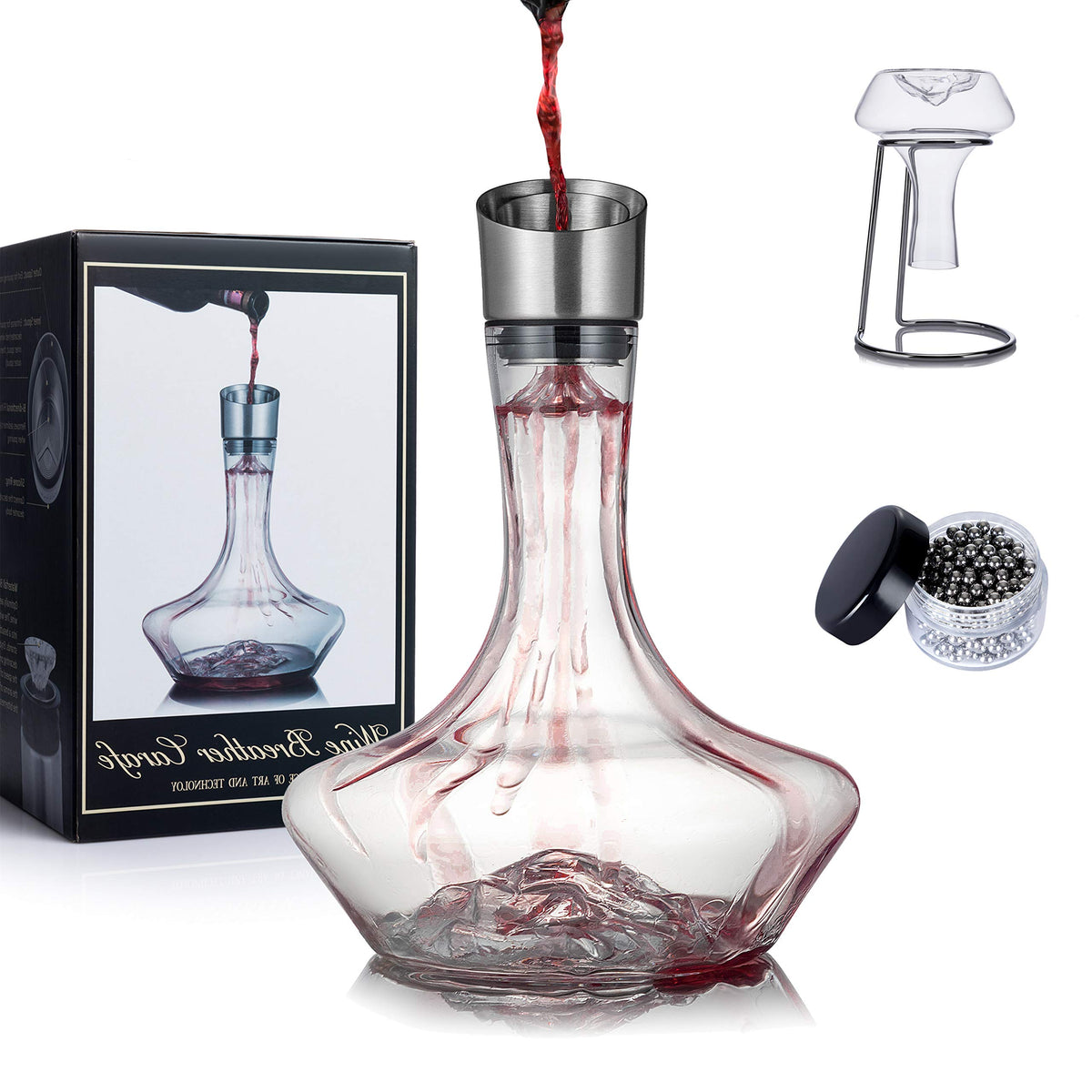 NEW PACIFIC YOUYAH Iceberg decanter side view with aerator for quick aeration.