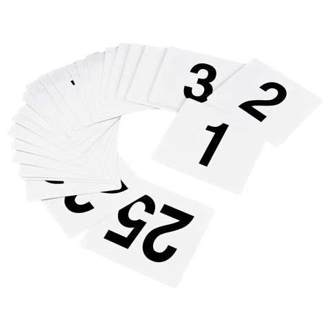 New Star Foodservice 23114 double-sided table numbers in white for clear seating cues.