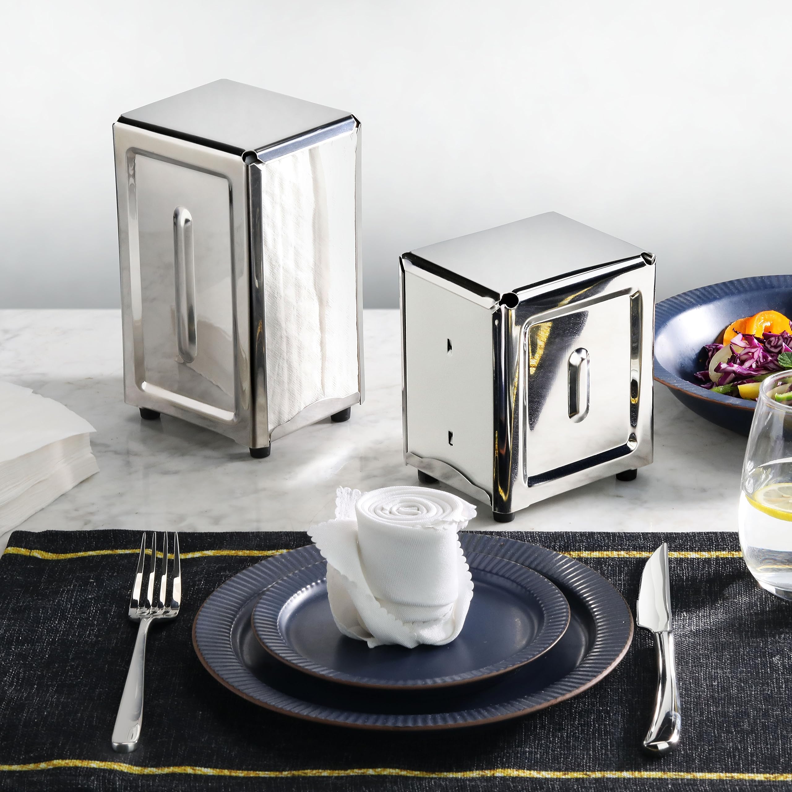 New Star Foodservice 24074 spring-loaded mechanism for easy one-handed napkin release.