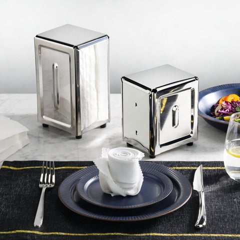 New Star Foodservice 24074 spring-loaded mechanism for easy one-handed napkin release.