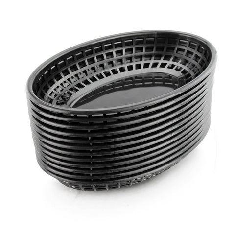 New Star Foodservice 44140 oval black basket; durable, microwave-safe for fast-service use.
