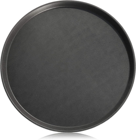 New Star Foodservice non-slip round tray with rubber lining in black for stable serving.