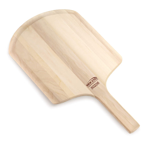 New Star Pizza Peel with 8-inch wooden handle for comfortable lifting.