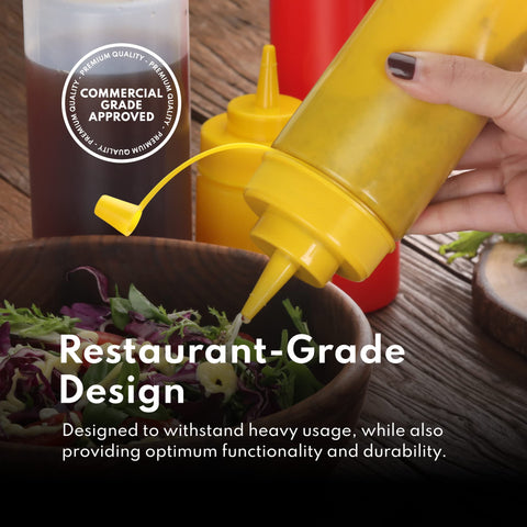 New Star Foodservice wide-mouth cap and nozzle enable steady pours with minimal drips.