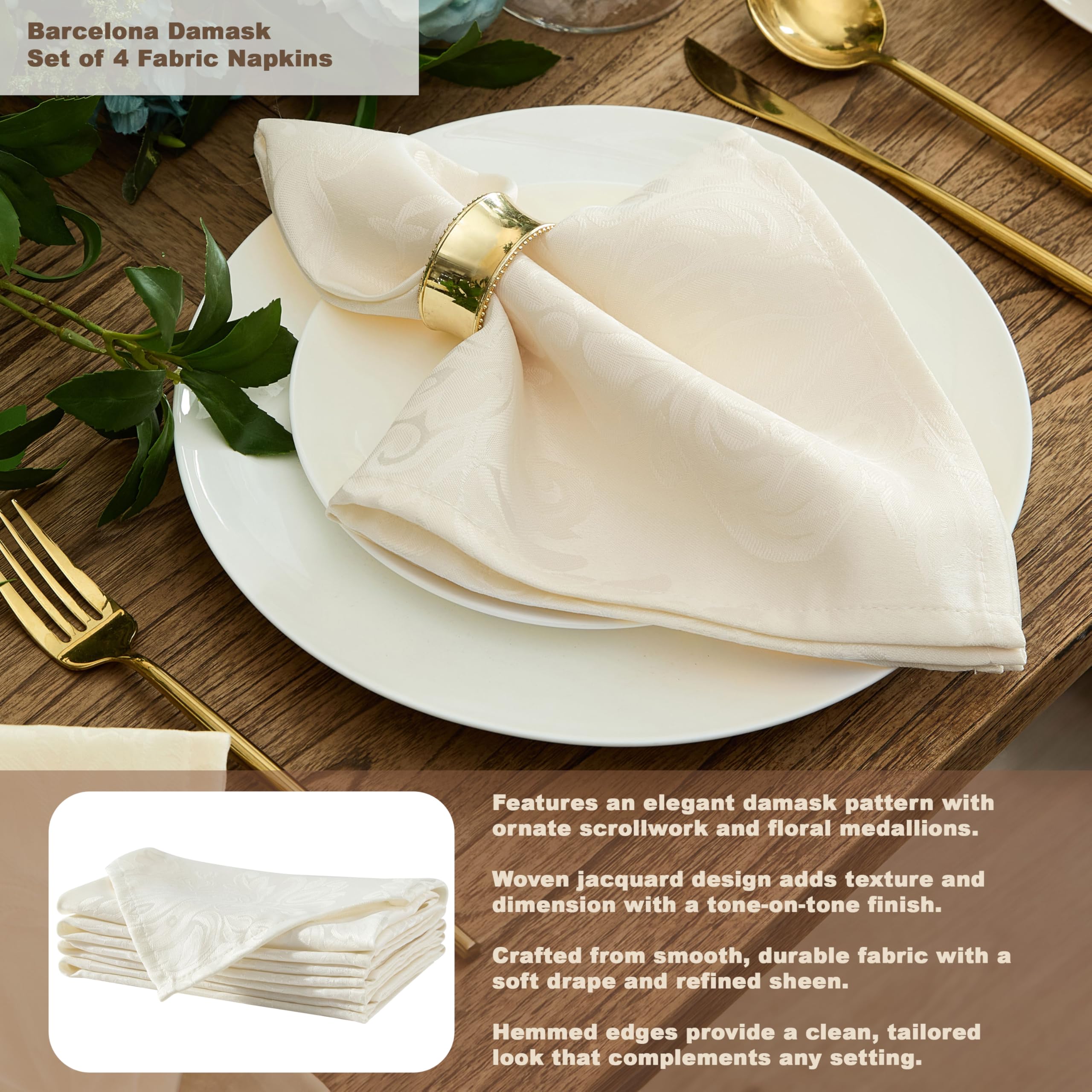 Newbridge Barcelona damask tablecloth on a large rectangular table for banquets.