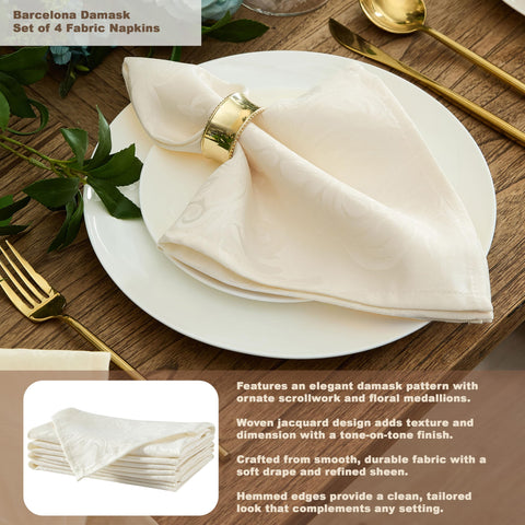 Newbridge Barcelona damask tablecloth on a large rectangular table for banquets.