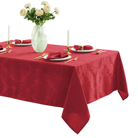 Newbridge Barcelona Damask tablecloth 60x120 red full table setup for elegant dining