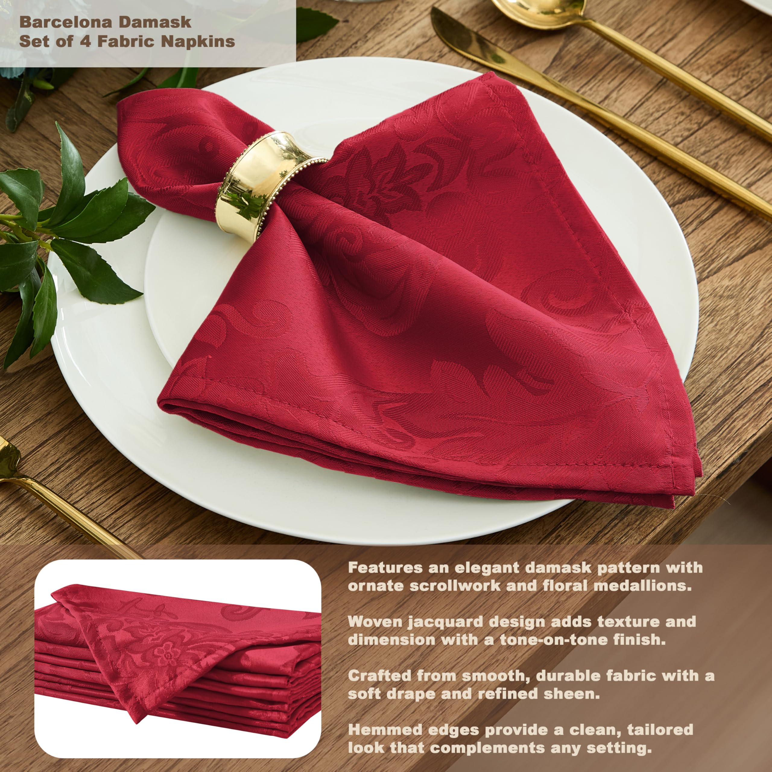 Newbridge Barcelona Damask tablecloth on dining room setup perfect for holidays